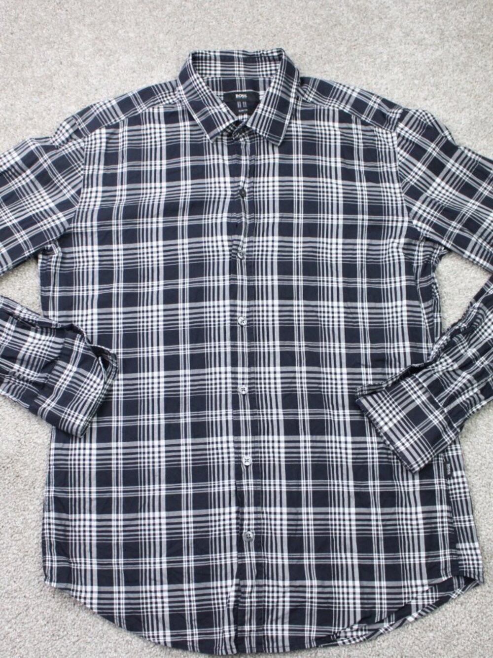 BOSS Hugo Boss Robbie Shirt Mens Black/White Plaid Slim Fit Cotton Long Sleeve